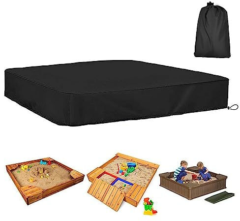 HAOMEEDUO Sandkastenabdeckungen Sandkasten Abdeckung Abdeckplane Wasserdicht 210D Oxford-Stoff Sandkastenplane Sandkasten Abdeckplane mit Kordelzug Aufbewahrungstasche für Sandkaste(155*155cm,Schwarz)