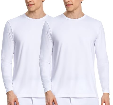 Nutria Maglia Termica Uomo Manica Lunga Pacco da 2, Maglie Termiche con Interno in Pile Girocollo, Biancheria Intima Termica Camicie Foderate in Pile Leggera Sci Corsa Ciclismo 2*Maglia Bianco M