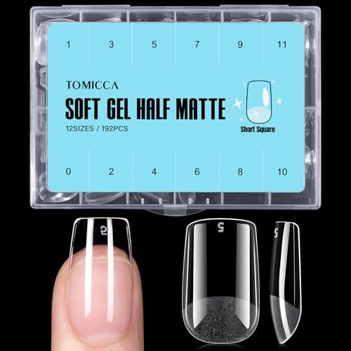 TOMICCA 192 Pièces Capsule Americaine Ongle, 12 Tailles Faux Ongles, Carré Court Transparent Couverture Complète, Avec Valise De Rangement, Pose Americaine Capsule pour Diy Nail Art