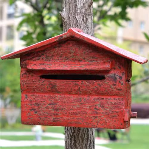ZCBYBT Durable Post Box Wooden Letterbox Villa Outdoor Family Wall Letter and Garden, Farmhouse Decoration,B