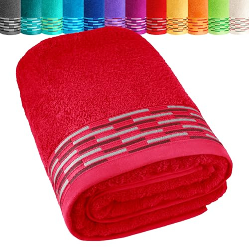Lashuma Saunatuch Dame 100x200 cm Rot, Lugano XXL Frottee Badetuch Groß