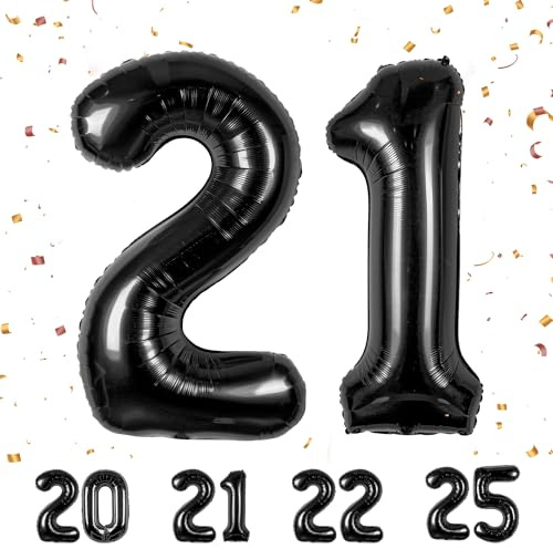 Zahlen luftballon 21 jahre | Schwarz Folienballon-4021 Geburtstagsdeko -21 Ballon Zahl Deko zum Geburtstag fliegt mit Helium 21.Geburtstag für Männer Frauen 21.Geburtstagsparty Jubiläum