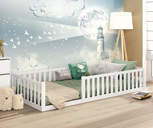 CADANI Letto Montessori TESO 90x200 – 200 kg portata, ingresso variabile, rete arrotolabile, letto-bambini bianco
