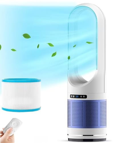 LSQXSS Tower Fan with air Purification,bladeless Cooling Fan with Remote for Bedroom,Office,Kitchen,8 speeds,8h Timer,80° Swing,air Circulation Tower Fan,LED Display,Floor Fan
