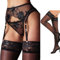 ROSVAJFY Lace Suspenders and Stockings Set for Women Sexy Flower Embroidery Garter Belt wit 4 Adjustable Straps See-Through Lingerie Garters with Thong G-String S-XL (XL) Black