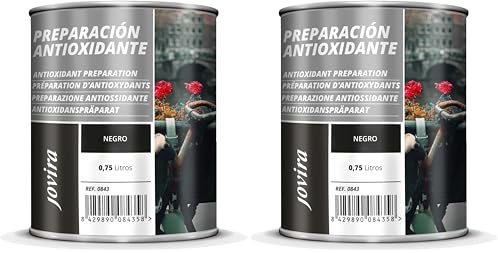 JOVIRA PINTURAS Preparación Antioxidante Metal. Pintura tratamiento superficies de metal anti oxido. Imprimación uso general, Protección total. Anti oxidante. (750 Mililitros, Negro) (Paquete de 2)