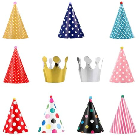 XXLKVSK 11Pcs Party Hats Birthday Party Hats Cone Birthday Hats with Pom Poms Lovely Crown for Girls Boys Adults Party Decorations
