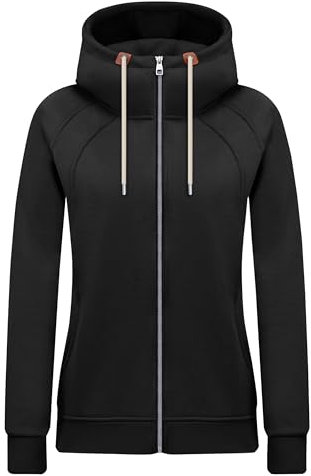KEBORUILA Hoodie Damen Sweatjacke Kapuzenjacke Herbst Winter Sweatshirt Kapuzenpullover Mit Kapuze Reißverschluss Oberteile 2025 Schwarz XL