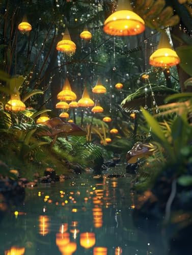 Paint by Numbers Mushroom, Paint by Numbers for Adults Lake Painting by Numbers, Easy DIY Oil Painting Craft Art Painting Kits with Brushes Acrylic Pigment for Home Wall Decor 60x80cm Frameless 6-O