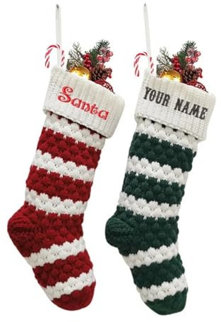 Zhongzhi Personalisierte Strümpfe, Weihnachtsstrumpf mit Namen, bestickter Weihnachtsstrumpf, (grün)