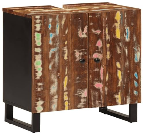 Gecheer Mobile Lavabo 62x33x58 cm Legno Massello Recupero e Multistrato,Armadietto Autoportante,Mobile da Bagno con Lavabo,Mobile Sottolavabo per Bagno,Mobiletto da Bagno Salvaspazio,P351988