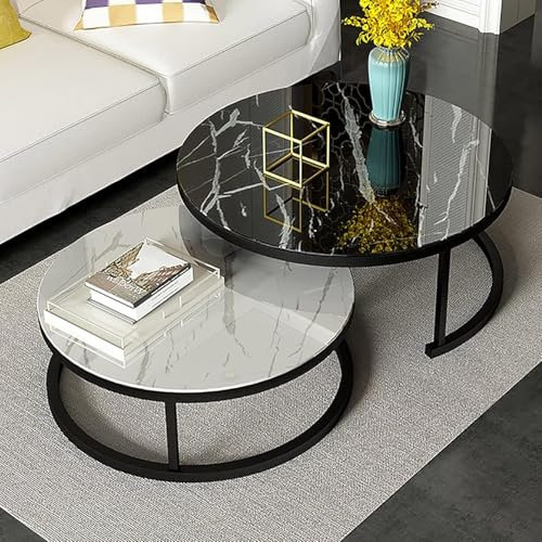 ZHENCHAO Modernes rundes Couchtisch-Set mit 2 Stück, Beistelltisch aus gehärtetem Glas und Metall für das Wohnzimmer, Satztische, Sofatisch, Mitteltische