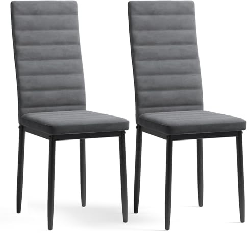 Bealife 2 Chaises Salle à Manger en Velours, Chaises de Cuisine Rembourrées avec Dossier Haut, Chaise de Salon Mobilier, pour Cuisine, Salle à Manger, Bureau, Gris Foncé