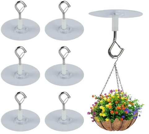 6 Pcs Adhesive Ceiling Hooks Heavy Duty Self-Stick for Hanging Plants | Lanterns Bird Feeders Indoor Outdoor Decoration Planters Wall Towel Hook Holder