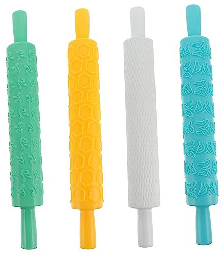 Holibanna 4pezzi Rullo Per Biscotti in Plastica Goffrata Di Mattarello Per Pasta Sfoglia Mattarello Per Pasticceria Utilizzabile Per Pizza Fondente e Altri Usi Culinari