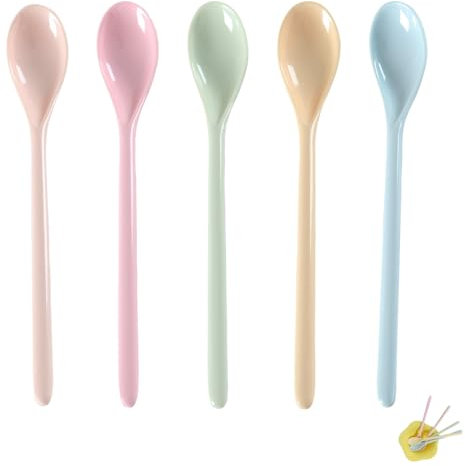 Juego de 5 cucharas de plástico, mango largo para café, helado, yogur, mermelada, cucharas de huevo, reutilizables, resistentes a la rotura, para el hogar y la gastronomía