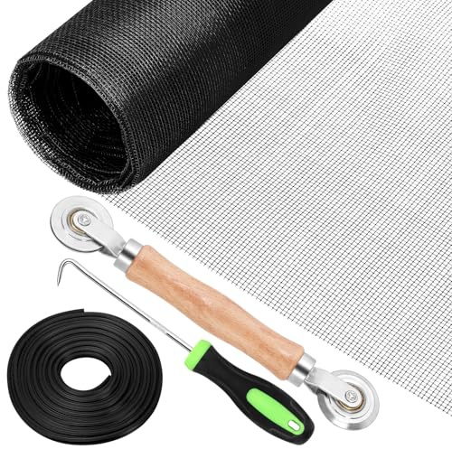 Swpeet 4Pcs Kit de Reparación de Pantalla, Lncluye Malla de Pantalla Negra, Rodillo de Pantalla de Doble Lado, Ganchos de Pantalla de Ventana, Esquina de Retenedor, para Reemplazar e Instalar
