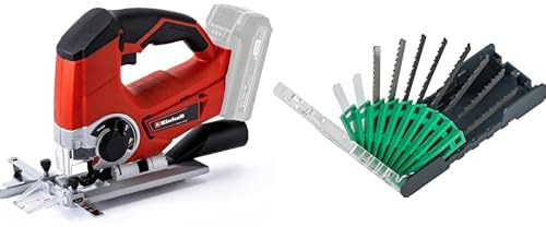 Einhell Sierra caladora con batería recargable - TE-JS 18/80 Li-Solo, sistema de 18 V, 2400 1 / min, profundidad de corte máx. 80 mm, suministro sin batería y sin cargador + Juego de 10 hojas de calar