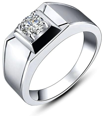 Bishilin Weißgold Ringe Männer 585 14K Echtgold, Trauring Einzeln Herren Solitär mit 6.5MM Erstellten Diamant 1ct Siegelring Verlobungsringe Eheringe Nickelfrei Gr.63 (20.1)