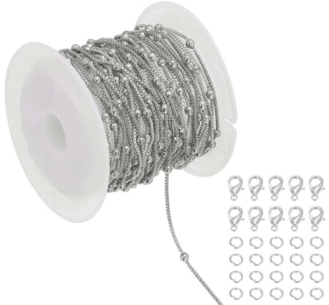 PATIKIL Chains for Jewelry Making, 1 Roll 5m Ball Stainless Steel Chain Link for Women Necklace DIY Craft Bracelet Earring Kit Gifts with Jump Rings and Lobster Clasps, Silver