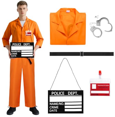 Raveparty Costume da Carcerato Arancione, Prisoner Costume Uomo, costume da detenuto per adulti, unisex, per cosplay, feste di carnevale