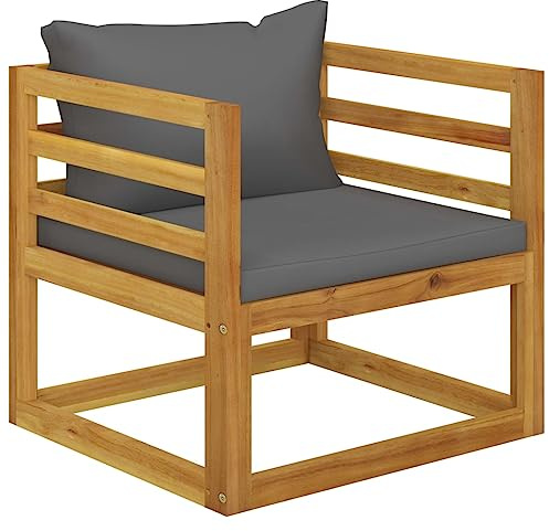SDWEHO7 Gartenstuhl Bistrostuhl Balkonstuhl Terassenstuhl Outdoor Stühl mit Dunkelgrauen Auflagen Massivholz Akazie