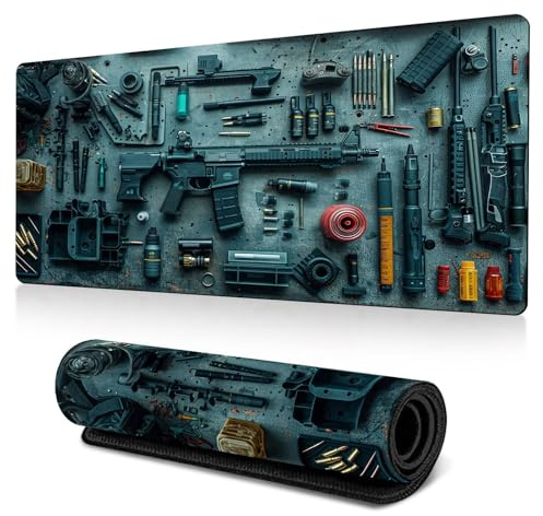 Cool Military Weapon Build Weapon Parts Display Large Gaming Mouse Pad, Stylish Desk Protector, Military Mouse Pad for Laptop & Desktop Use, Computer Office Supplies Accessories (F,11.8 * 31.5 in)