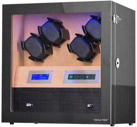 Automatic Watch Winder with Storage Drawer, Watch Winder Box with Super Quiet Japanese Motors, Built-in Blue LED Illuminated and 4 Flexible Pillows, Carbon Fiber