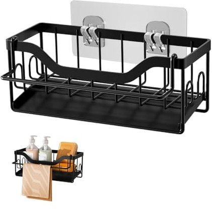 HMCEY Küche Spülbecken Organizer Wand,Küche Schwammhalter mit Handtuchhalter,Kitchen Sink Caddy Organizer Waschbecken,Küchenspüle Ablage Ohne Bohren,Spülbürstenhalter Hängend,Schwamm Halterung Spüle