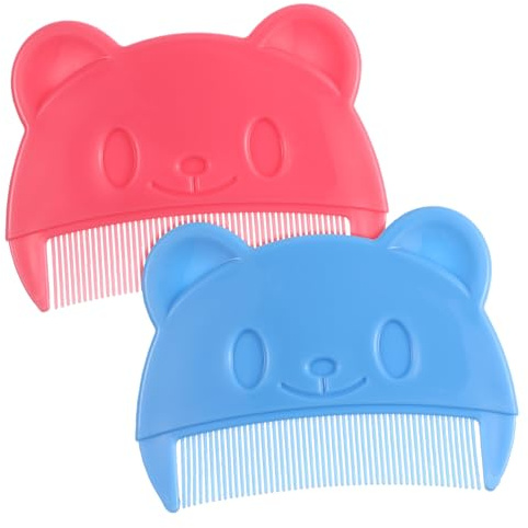 JOINPAYA 2pcs Bear Shaped Fine Tooth Combs for Newborns Portable Lightweight Dandruff Comb for Cradle Cap Removal and Hair Grooming Easy to Hold and Clean Blue and Pink