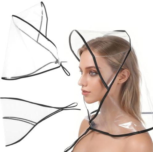 6PCS Clear Waterproof Hat, Rain Bonnet with Visor Clear, Plastic Rain Hat for Unisex Men Women, Protect Hairstyle, Lady Rain Wear, Rain Cover, Rain Cap for Head (Extra Thick)