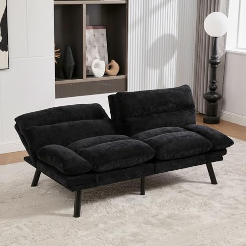 ZHOMGG Fauteuil 2 Places Multifonctionnel Moderne, Canapé-lit, avec Dossier et Accoudoirs Réglables Individuellement, pour Salon, Bureau, Chambre, 165 x 90 x 76cm (Noir-Chenille)