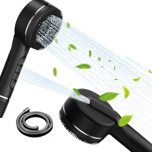 High Pressure Shower Head, 4 Spray Modes Shower Heads with 1.5M Shower Hose, Hard Water Filter Showerhead with ON/Off Switch, Handheld Massage Powerful Shower Head for Chlorine Remove, Black