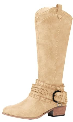 Stövlar skor cowboy stövlar cowboy ihåliga stövlar stövlar för kvinnor spänne stövlar kvinnor kvinnor stövlar för kvinnor stövlar stöd stövlar kvinnor, Khaki, 40 EU