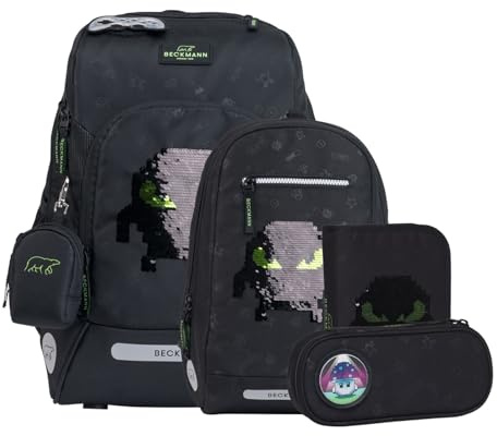 Beckmann Schulranzen Active Air FLX Schoolbag Set 6-teilig 20-25L Pixel schwarz