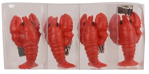Decoris Tischdeckenbeschwerer Hummer 6x3x2cm Keramik 4er Set - Tischdeckengewichte für Draußen mit Klammern aus Metall - Gewichte zum Beschweren - Tischdecken Beschwerer mit Clip - Rot