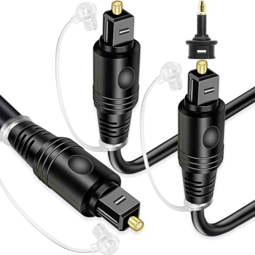 HAAMNING7 Digital Optical Splitter Cable 1 in 2 Out Toslink Digital Fiber Optic Audio Male Splitter with Dust Caps and Toslink to Mini Adapter for TV DVD Home Theater Sound Bar
