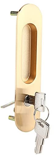 Invisibile Incassato Maniglia Chiusura, Rettangolo Privacy Tasca Porta Serratura Con Chiavi, Maniglia Perporta Ad Incasso per Porta Scorrevole Tascabile Legno Mobili Ferramenta Interna Esterna (Oro)