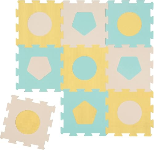 Ludi-Rug — Fliesen in geometrischer Form — riesiges Puzzle — 9 Schaumstofffliesen — Geburt — Erwachen des Babys — fördert Wohlbefinden, Berührung, Entdeckung und Besinnung — 90 x 90 x 1,2 cm