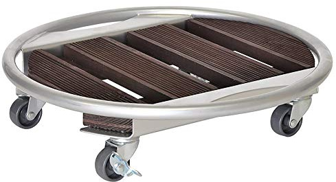 WAGNER Pflanzenroller - Venezia Wood Basic - Kiefer geriffelt FSC/Stahl beschichtet, nussbaumfarben, Durchmesser 38 x 9 cm, 2 Feststeller, Tragkraft 70 kg - 20707501