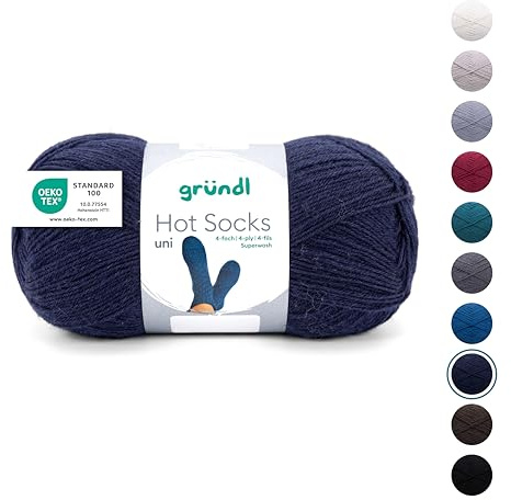 Gründl Wolle Hot Socks uni 100 4-fach Sockenwolle 1 Knäuel 100 g | für 1 Paar Socken - Sockengarn - Weich und hautfreundlich - 75% Schurwolle, 25% Polyamid - 100 g / 420 m - Nadelstärke 2,5-3