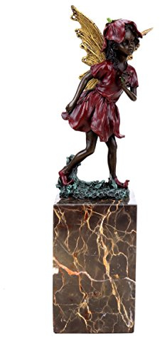 Kunst & Ambiente - Figur aus Bronze - Blumenelfe auf Marmorsockel - Jugendstil - signiert Milo - Skulpturen online kaufen - Dekorative Statue - Wohndeko für Innen