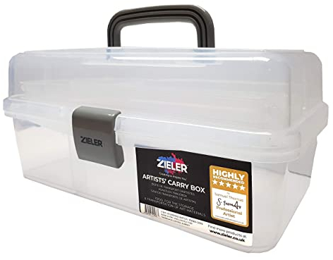 Zieler Artists Carry/Caddy Box (Translucent White) - Ideal storage for artists paintbrushes, pencils, paints, pastels plus sewing and craft accessories