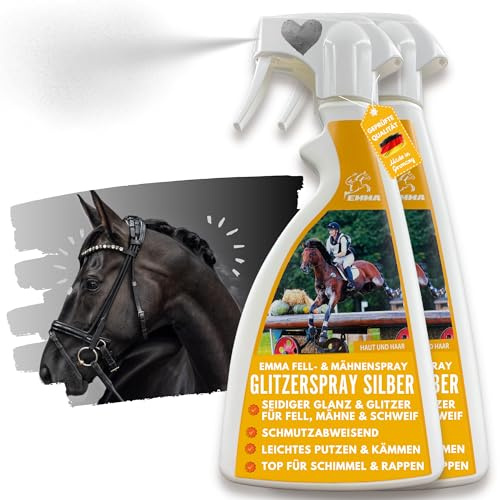 Spray pour queue et crinière de cheval 2 * 500ml Spray paillettes cheval argenté I Spray paillettes I Spray brillance du pelage I Spray paillettes I Spray soin du pelage I accessoires pour chevaux