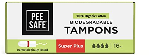 PEESAFE Tampons aus 100% Bio-Baumwolle | Super Plus | Komfort & Sicherheit | Biologisch abbaubar | Bio Tampon in 16er Pack
