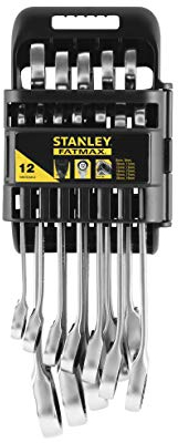 STANLEY Fmmt82849-0 Clés Mixtes À Cliquet Réversible Gamme FATMAX -Forgées Acier Chromé - Résistant - Fourche Anti-Slip Orientée 15° - Œil 15°- Système Inversion - Étui Compact - Jeu 12 Pièces