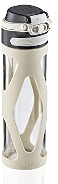 Leifheit Flip Glass Bottle 600 ml, 100% Leak-Proof Sports Bottle, Convenient One Hand Opening, Drinking Bottle with Filter for Fruit Infuser, Sustainable Water Bottle, BPA-, Shockproof, Silver