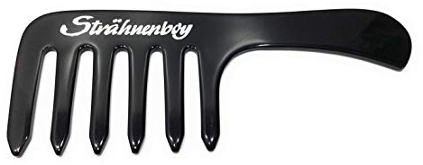 Strähnenboy Pettine per ricci con denti molto grossolani, nero, 16,5 cm, flessibile, 6 denti larghi, fatto a mano, pettine tascabile (053 bl)