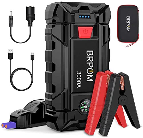 BRPOM Arrancador de Coches, 8000A 26800mAh Arrancador de Baterias de Coche 12V(para 10.0L de Gasolina o 8.0L de Diésel), Jump Starter con Carga Rápida QC3.0, Espera Larga