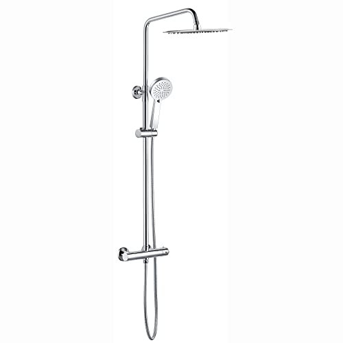 ENKI, Dune, SH0613, Chrome, Thermostatic Shower Mixer Bar Valve with Dual Riser Rail Kit, Brass, 300mm Overhead Shower and Hand Shower, Anti-Scald Device, Contemporary Design, 1-Year Guarantee